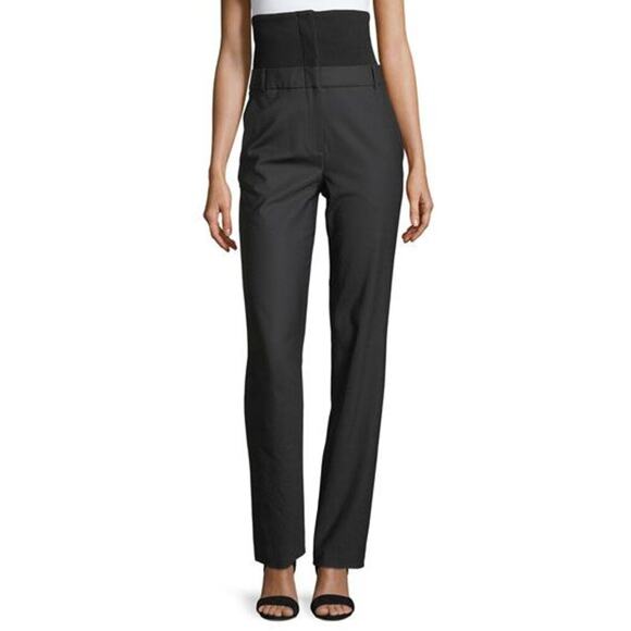 Tibi Ribbed Stretch Wool Paneled Crepe Straight Pants Black Size 8 NWT - Picture 1 of 4